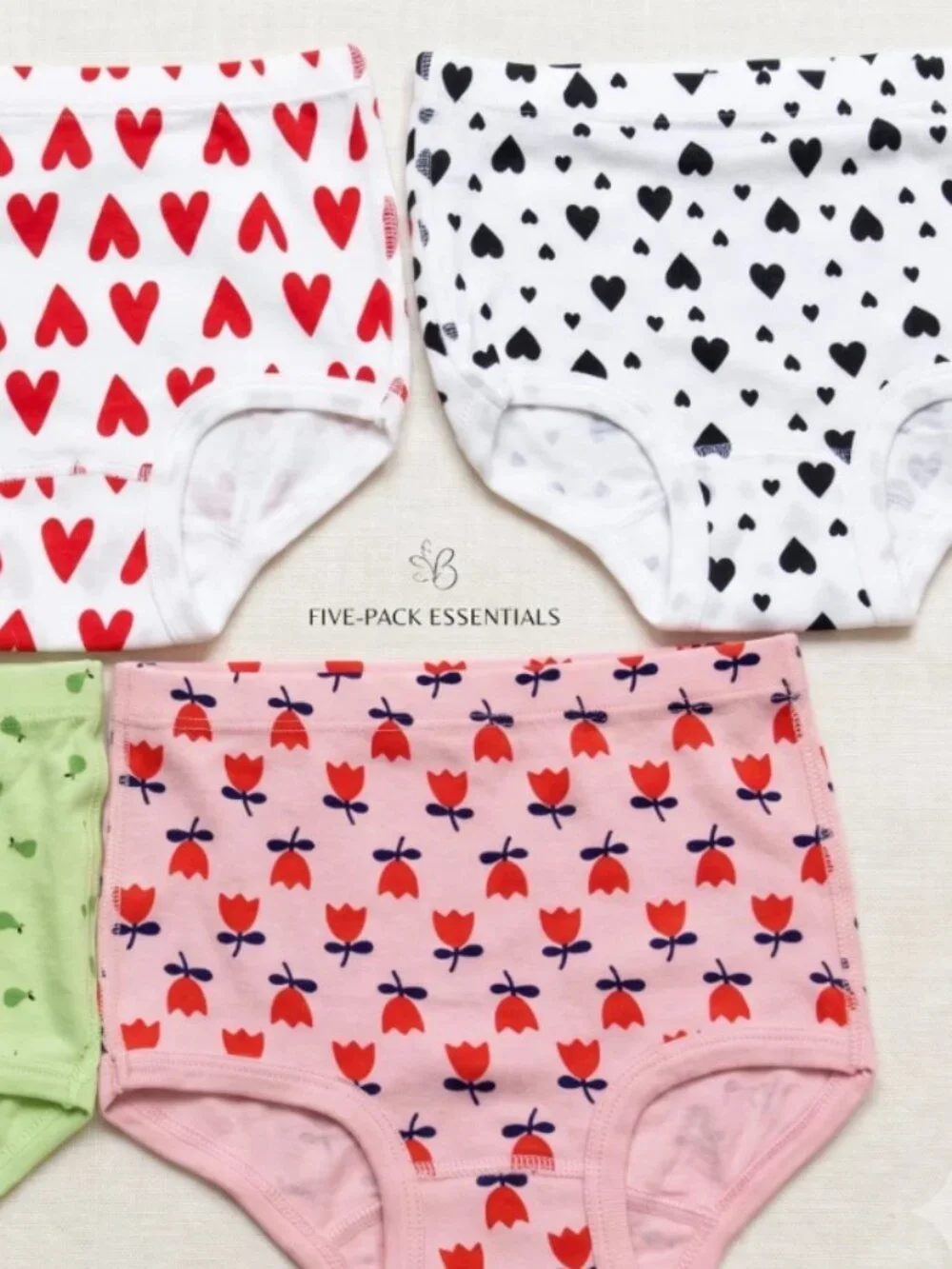 Baby Bliss Co. Girls Pure Cotton Briefs 5-Pack Size S - Hearts & Floral Prints